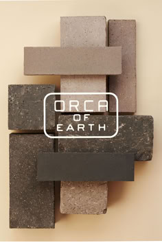 an orca of earth sign is mounted on a wall made out of concrete blocks