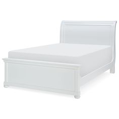 a white bed frame with no headboard and foot board on the bottom side, in front of a white background