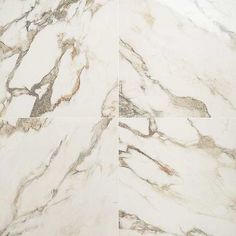 four different angles of white marble with brown streaks on the edges and one diagonal pattern