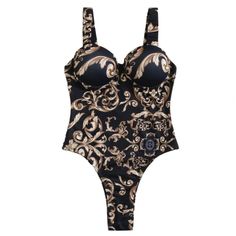 Comfortable fitMaterial: PolyesterFit: Fits true to size. take your normal size Elegant Fitted Printed Swimwear, Chic Swimsuit, Baroque Print, Swimsuits Outfits, Suit Swimsuit, Swim Sets, Print Swimsuit, Mix Color, Gold Print