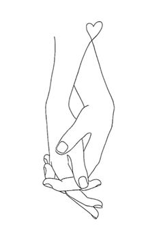 a line drawing of two hands holding each other's fingers with hearts on them