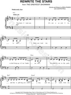 the sheet music for rewrite the stars