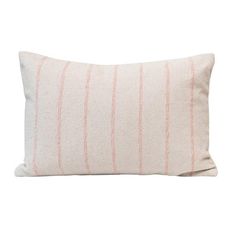 a white and pink striped pillow on a white background with an orange stripe in the middle