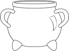 a black and white drawing of a pot with two handles on the front, one holding a