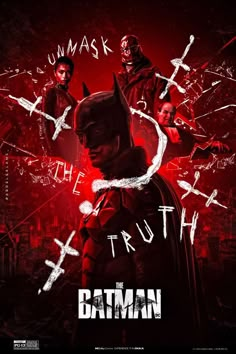 the batman movie poster is shown in red