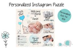 an image of a baby's birth announcement with the words personalized instagram puzzle