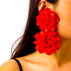 Red Floral Earrings So Cute And Will Dress Up Any Outfit New Flower-shaped Earrings For Summer Parties, Spring Flower Earrings For Parties, Red Flower-shaped Jewelry For Spring, Red Flower Jewelry For Spring, Flower Shaped Summer Party Earrings, Red Flower-shaped Spring Jewelry, Flower-shaped Earrings For Spring Party, Red Spring Earrings, Red Flower-shaped Earrings For Spring