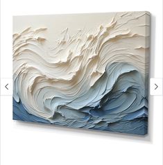 an abstract painting with white and blue waves