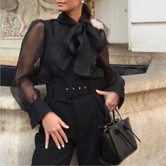 Perfect Fit. Timeless And Classic Chic Black Formal Bottoms, Black Belted Pants For Spring, Black High Waist Pants With Belt, Black High-waisted Belted Pants, Black High-waisted Pants With Belt, Formal Black Belted Pants, Chic Black Office Pants, Chic Black Belted Pants, Chic Black Pants For Office