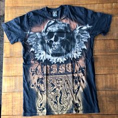 Rzst Short Sleeve T-Shirt Size=Large Never Worn Any Questions, Ask Away Casual Blue T-shirt With Skull Print, Urban Short Sleeve Tops With Skull Print, Blue Short Sleeve Tops With Skull Print, Blue Black, Colorful Shirts, Color Blue, Tee Shirts, Mens Shirts, Man Shop