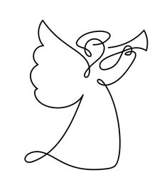 an angel with a trumpet in it's hand, outline on a white background