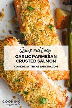 garlic parmesan crusted salmon on a plate with asparagus