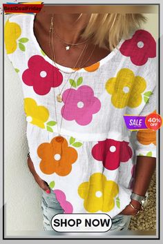 Bestdealfriday 34 Sleeve Floral Crew Neck Shirts Tops 8677198 White Top Women, Floral Sleeve, Casual Tops For Women, Floral Print Blouses, Floral Print Tops, Women Shirts Blouse, Crew Neck Top, Crew Neck Shirt, Unique Designers