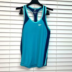 Nwot Nike Women’s Tank Top Dry Fit Size S Blue Nike Top For Workout, Blue Nike Workout Top, Nike Blue Workout Top, Nike Blue Sleeveless Tank Top, Nike Blue Athleisure Tops, Nike Green, Muscle Tees, Fancy Dresses, Nike Tops