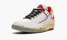 The Off-White x Air Jordan 2 Low OG “Chicago” is a collaboration between Virgil Abloh’s high fashion and streetwear brand and Jordan Brand on a vintage-inspired colorway of Michael Jordan’s second signature shoe. Off-White’s Air Jordan 2 Low honors the classic retro basketball shoe’s 35-year anniversary by reimagining the model’s original “Chicago” colorway in the brand’s popular “new-vintage” aesthetic. Modifications to the design of the Air Jordan 2 Low by Off-White include a pre-yellowed, pre Air Jordan 2 Low, Jordan 2 Low, Original Air Jordans, Jordan Style, Air Jordan 2, Sneakers Box, Kobe Shoes, Retro Basketball Shoes, Retro Basketball