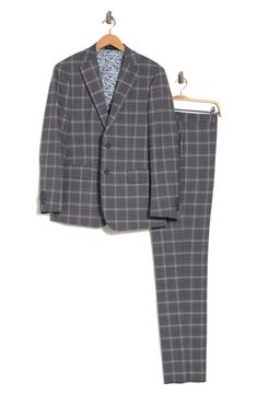 Look polished while staying comfortable in this ultrastretchy wool-blend suit cut with a trim fit for a modern silhouette. Jacket has notched lapels Lined 70% wool, 27% polyester, 3% Lycra® spandex Dry clean Imported Lapel Jacket, Clean Slate, Plaid Suit, Peak Lapel, Fitted Suit, Welt Pockets, Welt Pocket, Nordstrom Rack, Wool Blend