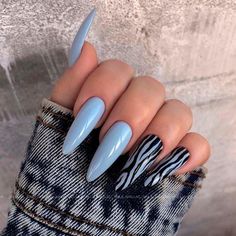 Zebra Acrylic Nails, Edgy Nails, Glamour Nails, Almond Acrylic Nails, Dipped Nails