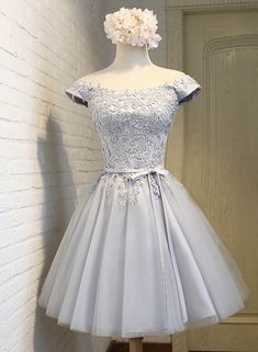 gray lace short prom dress, homecoming dress Grey Homecoming Dress, Grey Lace Shorts, Gaun Koktail, Short Graduation Dresses, Cute Dresses For Party, Tulle Homecoming Dress, Prom Dresses Sleeveless, Custom Size Dresses, Lace Homecoming Dresses