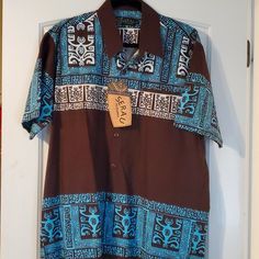 Brand Nwt Serau Brand Button Down Polo From Fiji. Brown, Tan, White And Light Blue Pattern. In Fiji Called Men's Bula. One Pocket On Left Chest Brown Camp Collar Shirt For Vacation, Brown Top With Button Closure For Vacation, Brown Camp Collar Shirt For Beach, Brown Cotton Hawaiian Shirt With Short Sleeves, Brown Button Closure Top For Beach, Brown Vacation Top With Button Closure, Brown Beach Tops With Button Closure, Brown Collared Beach Shirt, Brown Beach Top With Button Closure