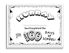 a black and white certificate with the words fuka has completed the 100 days of school