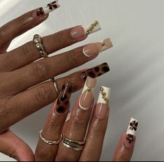 Maximalist Nails Fall, Fall Nail Inspiration Acrylic, Long Nail Inspo Acrylic, Fall Sets Nails, Long Fall Nails, Nessa Nails, Acrylic Nails Almond Shape, Long Almond Nails, Baddie Nails