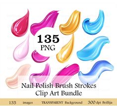 nail polish brush strokes clip art bundle for use on all types of nails and manicures