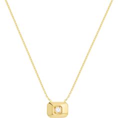 Olas d'Oro 18 Necklace - 14K Yellow Gold Raised Rectangle with Diamond Necklace Elegant Diamond Jewelry With Rectangular Stone, Elegant Rectangular Diamond Jewelry, Elegant Rectangular Diamond Cut Pendant Jewelry, Luxury Formal Diamond Necklace With Rectangular Pendant, Luxury Diamond Necklace With Rectangular Pendant For Formal Events, Luxury Diamond Necklace With Rectangular Pendant For Formal Occasions, Rectangular Brilliant Cut Diamond Necklace, Elegant Jewelry With Diamond Accents And Rectangular Pendant, Elegant Gold Square Pendant Jewelry