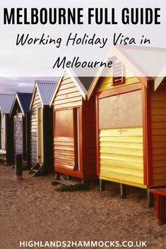 colorful beach huts with the words melbourne full guide working holiday visa in melbourne