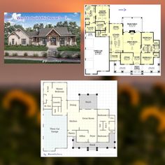 the floor plan for this house is shown in two different views, and has three separate rooms