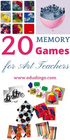 the book cover for 20 memory games for art teachers by eddingo - com