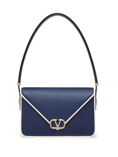 Blue Designer Bag, Navy Blue Bag, Navy Bag, Letter Bag, Snap Lock, Versace Bags, Contrasting Trim, Evening Handbag