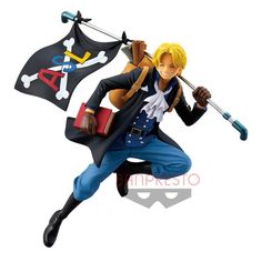 a figurine is holding a pirate flag