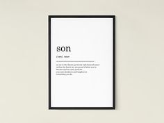 a black and white poster with the word son written in it's lower right corner