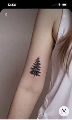 a small pine tree tattoo on the arm