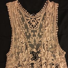 Never Used Lace Coverup Perfect For Summer And Swim Season Beige Tank Vest For Beach, Beige Lace Tank Top For Spring, Spring Beige Lace Tank Top, Cream Lace Sleeveless Tank Top, Bohemian Cream Tank Top For Spring, Spring Bohemian Cream Tank Top, Swim Season, Lace Camisole, Cover Up