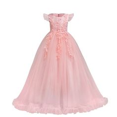 Kids little big girls sleeveless round neck princess dress tulle spliced full length evening party prom gown, elegant and gorgeous design, carnival event birthday party fall dressing up clothes, it will make your girl beautiful and feel like a princess.  Mesh spliced bodies with soft lining, adds ruffled tulle details at sleeve, tops embellished with beautiful flower, faux rhinestone and embroidered patchwork at front, designed with concealed zip-back fastening, the sashes are attached at the si Pretty Oc, Glinda Costume, Carnival Event, Maxi Dress Bridesmaid, Pagent Dresses, Fall Dressing, Oc Dress, Cocktail Party Outfit