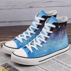 Harajuku Stars Hand Painted Shoes SE20526 – SANRENSE Stars Shoes, Halter Dress Short, Kawaii Clothing, Tropical Leaves Pattern, Luxury Duvet Covers, Skirt And Sneakers, Hand Painted Shoes, Black Halter Dress, Star Shoes