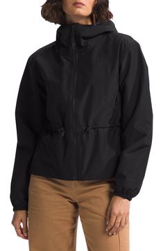 Rainy days have met their match with this hooded ripstop jacket that has a curved back hem for enhanced protection against water and wind. 22 1/2" front length; 25" back length (size Medium) Front zip closure Drawcord-toggle hood Elastic cuffs Drawcord-toggle waist DryVent™ 2L fabric is water repellent and breathable 75-denier 120g/m² ripstop shell with durable water-repellent (DWR) finish Lined 100% polyester Machine wash, tumble dry Imported North Face Rain Jacket, Rain Jacket Women, Curved Back, Trendy Clothes For Women, North Face Women, Rainy Days, Evening Wear, Outerwear Jackets, Water Repellent