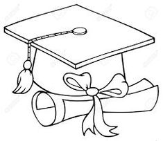 a black and white drawing of a graduation cap with a tassel hanging from it