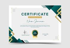 a certificate with gold and green geometric shapes