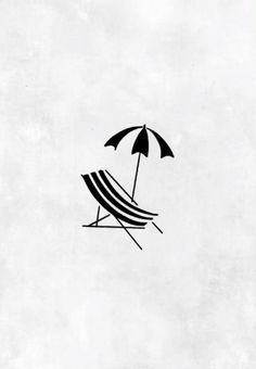 a black and white drawing of a beach chair with an umbrella