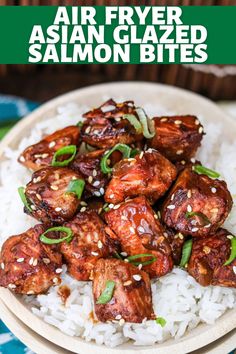 Salmon Air Fryer Bites, Air Fryer Salmon Bite Bowls With Chili Crunch, Teriyaki Salmon Bites Air Fryer, Air Fryer Recipes Asian, Salmon Air Fryer Recipes, Asian Salmon Bites Air Fryer