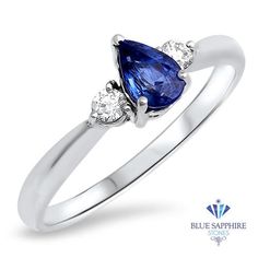 Perfect pear shaped sapphire three stone ring Great as an engagement ring or anniversary present! Tears are associated with pain, suffering, sadness. Use this ring to associate tears with something special, something happy... Gift this ring to that special someone and bring them to tears -- of joy and happiness. This piece features: Center Stone 0.59ct Pear Blue Sapphire Metal Type 14K White Gold Accent Stone 0.1 ctw Diamonds Ring Size 7 **Note: Images are highly magnified to allow you to see de 3 Stone Rings, Blue Sapphire Diamond, Cute Rings, Sapphire Stone, Blue Sapphire Rings, Three Stone Rings, White Ring, Diamond Stone, White Gold Rings