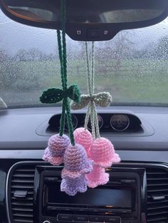 Hanging lily flower car hanging, perfect to add something special to your car. Can be made in a range of colors for you! Car Hanging Accessories, Hanging Crochet, Crochet Hanging, Purple Crochet, Crochet Car, Flower Car, Car Hanging, Flower Accessories, Car Stuff