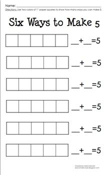 six ways to make 5 worksheet