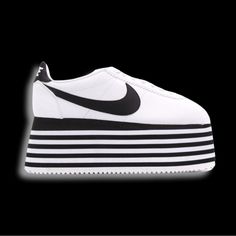 Debuted During The Label’s Paris Fashion Week Show! Features: Nwt Imported Branded Insole White Calf Leather Signature Nike Swoosh Lace-Up Front Fastening Iconic Cortez Round Toe Design Classic Signature Logo Patch At The Tongue A Mega Extreme Stacked Platform Sole With A Striped Pattern. Very Rare Sold Out All Designer Is Final Sale Due To The High Poshmark Seller Fees, Exclusivity, And Deadstock Condition, Our Listed Price Is Firm Here On Poshmark! Wanna Hang With Us? Preview Our Fashion Blog & Keep Up To Date On The Latest Drops Links In Bio Www.Fashionscrilla.Com #Hypebae #Grailed #Streetwear #Y2k #Bellahadid #Runway #Designer #Nike #Col Modern White Custom Sneakers With Rubber Waffle Outsoles, White Custom Sneakers With Rubber Waffle Outsoles, Streetwear Y2k, Nike Swoosh, Des Garcons, Black White Fashion, Toe Designs, Comme Des Garcons, Signature Logo