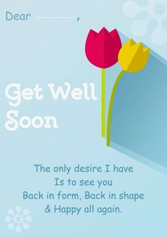 a card with two tulips and the words get well soon