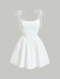 White Casual Collar Sleeveless Woven Fabric Plain Cami Embellished Non-Stretch  Women Clothing White Short Dress Casual, White Dress Outfit Casual, Dresses Elegant Classy, Cute White Dress, Cute Dress Outfits, White Short Dress, Fashionista Clothes, Mode Inspo, White Casual