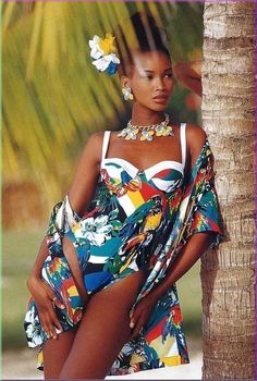 Beverly Peele Photoshoot, Caribbean Fashion Women, Caribbean Outfits Black Women, Caribbean Photoshoot, Swimwear Fashion Photography, 90s Fashion Models, Beverly Peele, Swimwear Aesthetic, Caribbean Fashion