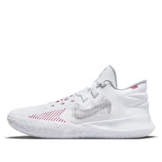 Nike Kyrie Flytrap 5 'White University Red' CZ4100-100 (SNKR/Men's/Low Top/Basketball/Kyrie Irving) Nike White Breathable Basketball Shoes, Basketball Kyrie Irving, Kyrie Flytrap 5, Nike Kyrie Flytrap, Kyrie Irving, Nike Kyrie, Low Top, Shoes Mens, Basketball